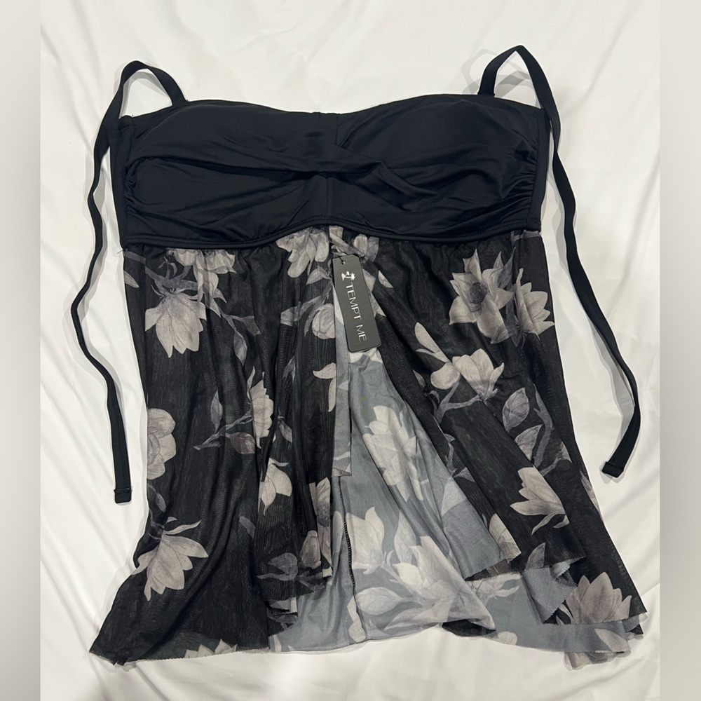 Black Floral Women's Bathing suit Top
